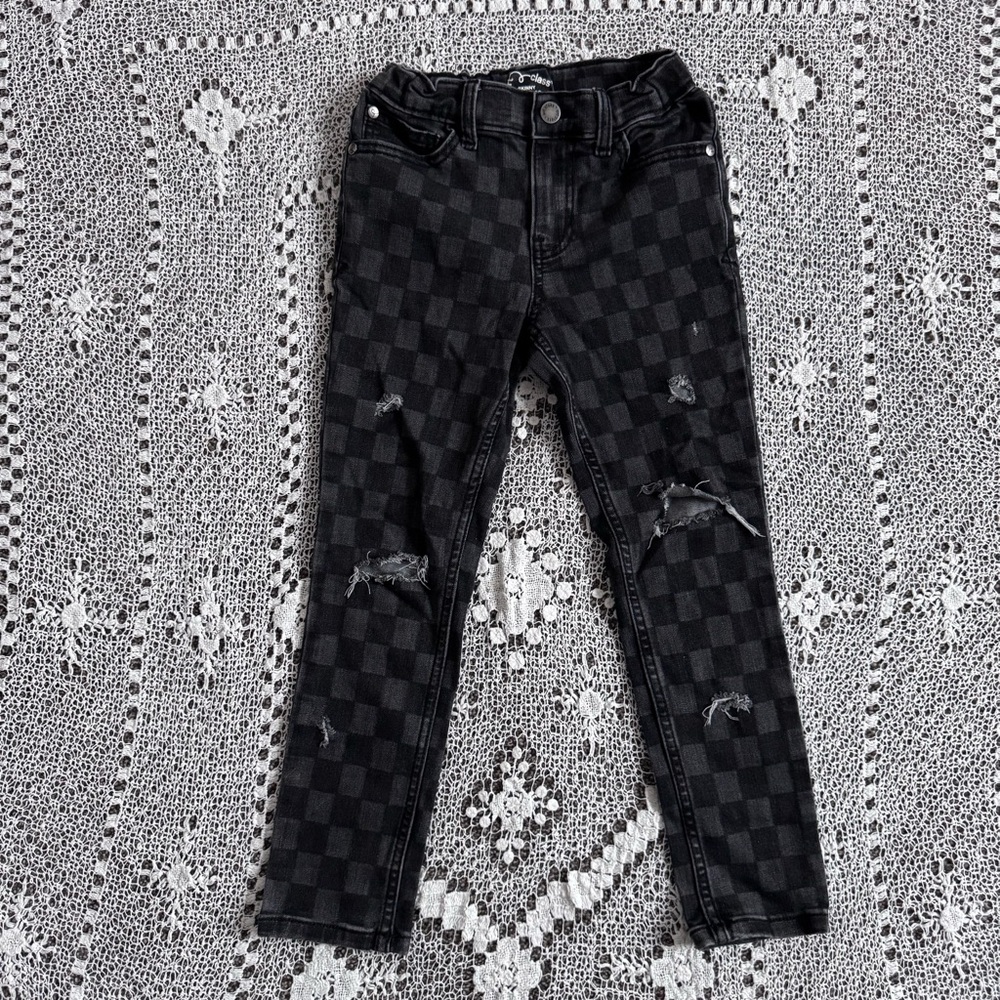 Art Class Size 7 Black Plaid Skinny Jeans Hand Distressed Girls | Grunge